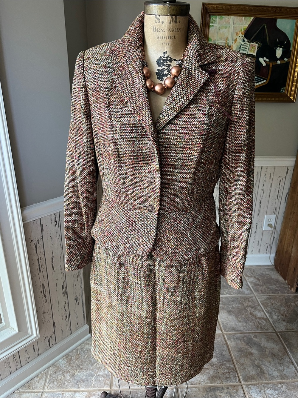Talbots Multicolor Tweed Skirt Set Suit in Brown, Copper and Cream 12p